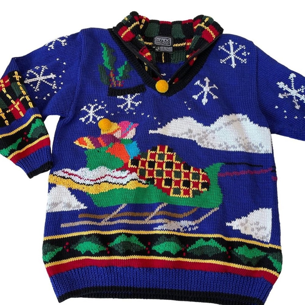 Berek Marta D Pullover Sweater Hand Knit Wearable Art Winter Size Medium Vintage